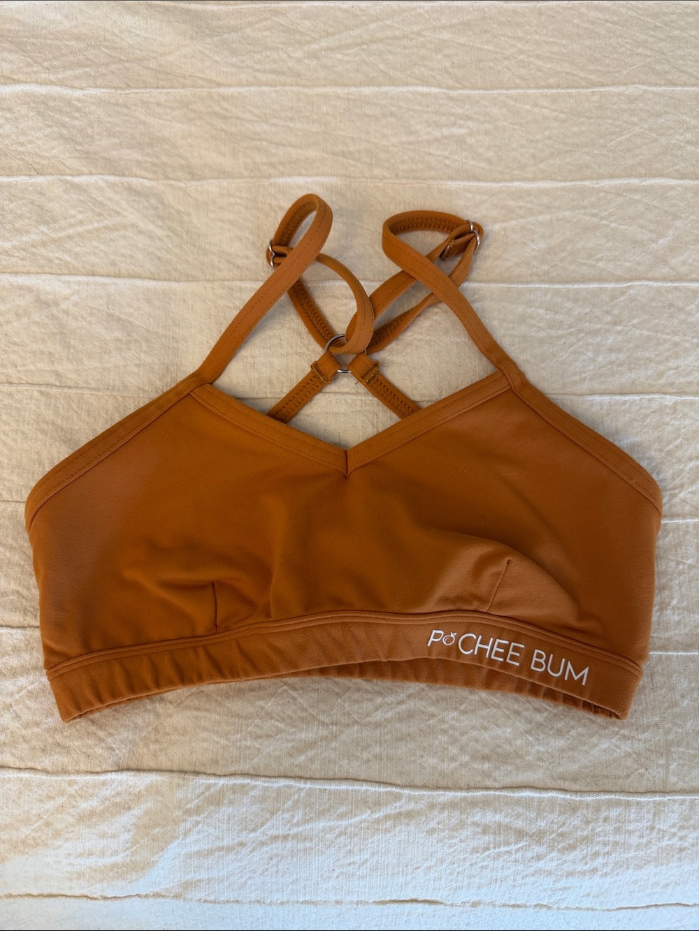 Po'Chee Bum Women's Tan Sports Bralette with Crisscross Straps